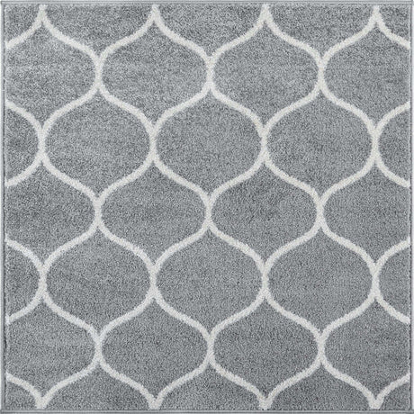 Light Gray 7' 10 x 7' 10 Trellis Frieze Square Area Rug Geometric Modern Unique Stain Resistant Easy Clean Carpet for Living, Dining, Bedrooms, Office for Sale at Rug Engine