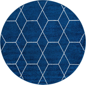 Navy Blue 3' 1 x 3' 1 Trellis Frieze Round Area Rug Geometric Modern Unique Stain Resistant Easy Clean Carpet for Living, Dining, Bedrooms, Office for Sale at Rug Engine