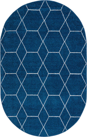 Navy Blue 3' 1 x 5' 3 Trellis Frieze Oval Area Rug Geometric Modern Unique Stain Resistant Easy Clean Carpet for Living, Dining, Bedrooms, Office for Sale at Rug Engine