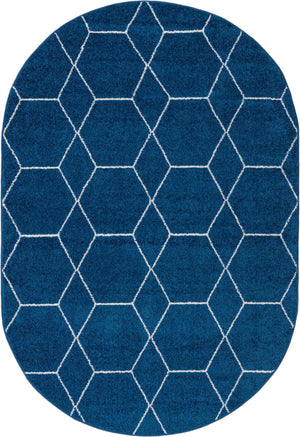 Navy Blue 4' 1 x 6' 1 Trellis Frieze Oval Area Rug Geometric Modern Unique Stain Resistant Easy Clean Carpet for Living, Dining, Bedrooms, Office for Sale at Rug Engine