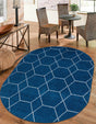 Navy Blue 3' 1 x 5' 3 Trellis Frieze Oval Area Rug Geometric Modern Unique Stain Resistant Easy Clean Carpet for Living, Dining, Bedrooms, Office for Sale at Rug Engine