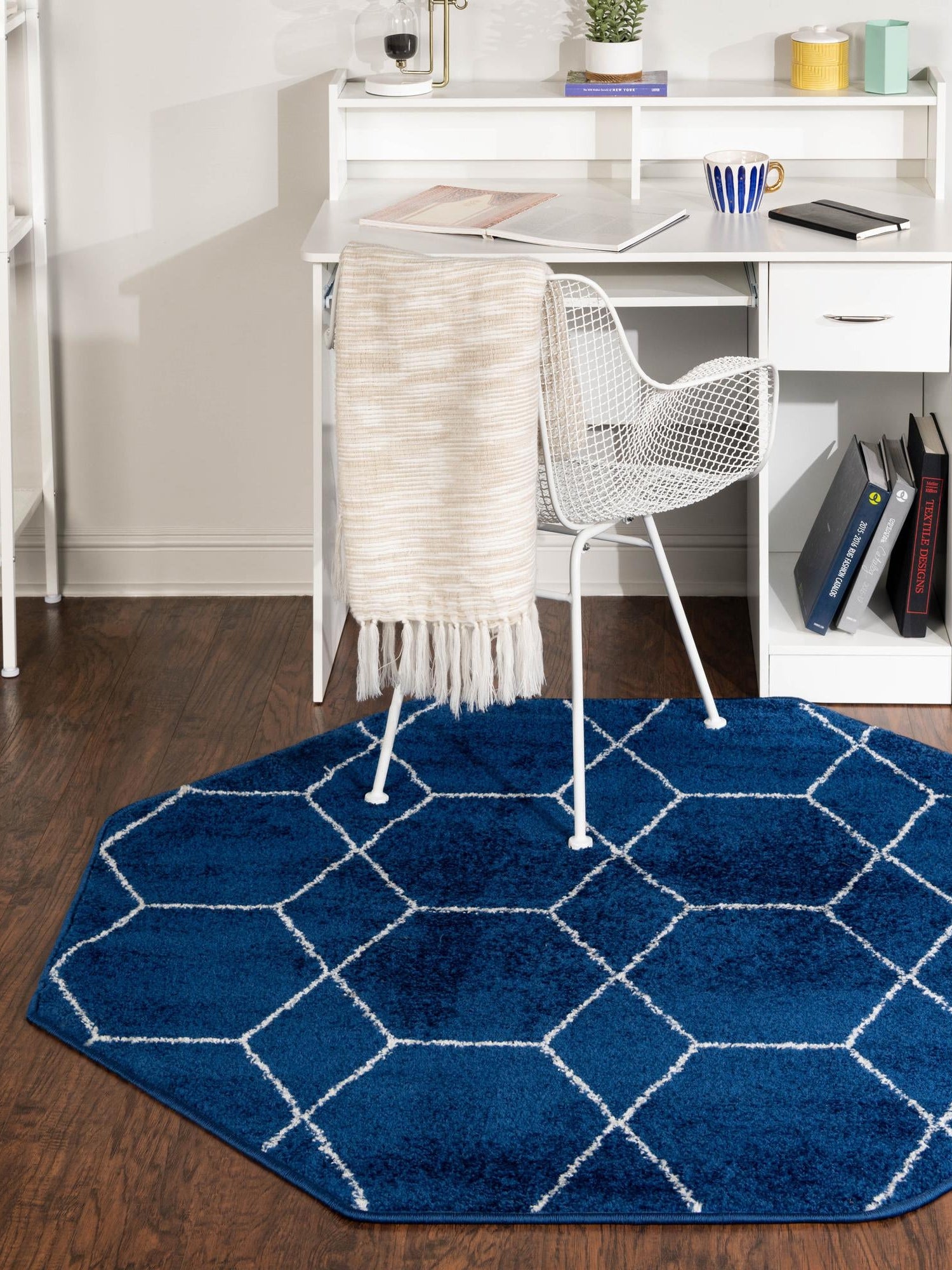 Navy Blue 6' 1 x 6' 1 Trellis Frieze Square Area Rug Geometric Modern Unique Stain Resistant Easy Clean Carpet for Living, Dining, Bedrooms, Office for Sale at Rug Engine