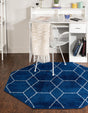 Navy Blue 5' 3 x 5' 3 Trellis Frieze Octagon Area Rug Geometric Modern Unique Stain Resistant Easy Clean Carpet for Living, Dining, Bedrooms, Office for Sale at Rug Engine
