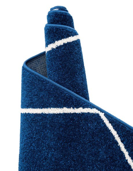 Navy Blue 5' 3 x 5' 3 Trellis Frieze Octagon Area Rug Geometric Modern Unique Stain Resistant Easy Clean Carpet for Living, Dining, Bedrooms, Office for Sale at Rug Engine