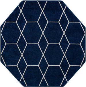 Navy Blue 5' 3 x 5' 3 Trellis Frieze Octagon Area Rug Geometric Modern Unique Stain Resistant Easy Clean Carpet for Living, Dining, Bedrooms, Office for Sale at Rug Engine