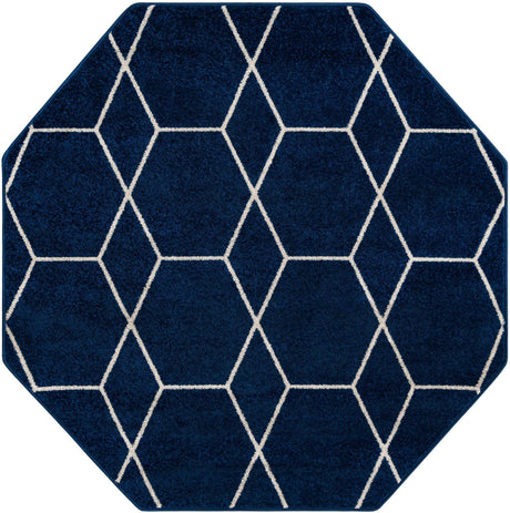 Navy Blue 5' 3 x 5' 3 Trellis Frieze Octagon Area Rug Geometric Modern Unique Stain Resistant Easy Clean Carpet for Living, Dining, Bedrooms, Office for Sale at Rug Engine