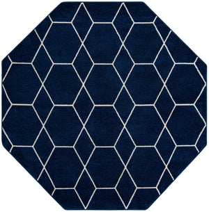 Navy Blue 7' 10 x 7' 10 Trellis Frieze Octagon Area Rug Geometric Modern Unique Stain Resistant Easy Clean Carpet for Living, Dining, Bedrooms, Office for Sale at Rug Engine