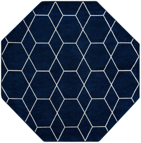 Navy Blue 7' 10 x 7' 10 Trellis Frieze Octagon Area Rug Geometric Modern Unique Stain Resistant Easy Clean Carpet for Living, Dining, Bedrooms, Office for Sale at Rug Engine