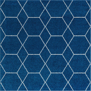 Navy Blue 3' 1 x 3' 1 Trellis Frieze Square Area Rug Geometric Modern Unique Stain Resistant Easy Clean Carpet for Living, Dining, Bedrooms, Office for Sale at Rug Engine