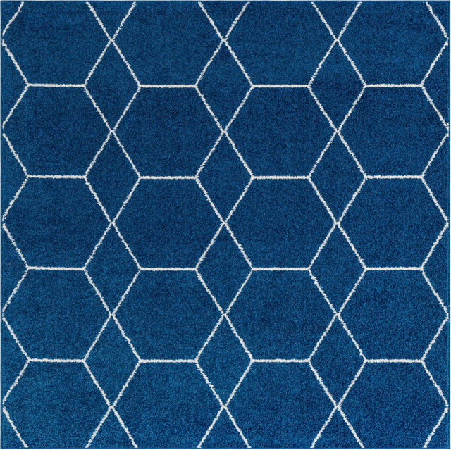 Navy Blue 3' 1 x 3' 1 Trellis Frieze Square Area Rug Geometric Modern Unique Stain Resistant Easy Clean Carpet for Living, Dining, Bedrooms, Office for Sale at Rug Engine
