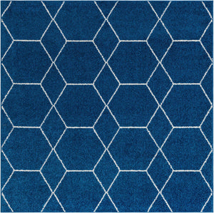 Navy Blue 4' 1 x 4' 1 Trellis Frieze Square Area Rug Geometric Modern Unique Stain Resistant Easy Clean Carpet for Living, Dining, Bedrooms, Office for Sale at Rug Engine