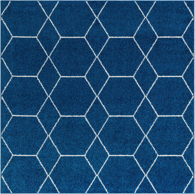 Navy Blue 4' 1 x 4' 1 Trellis Frieze Square Area Rug Geometric Modern Unique Stain Resistant Easy Clean Carpet for Living, Dining, Bedrooms, Office for Sale at Rug Engine