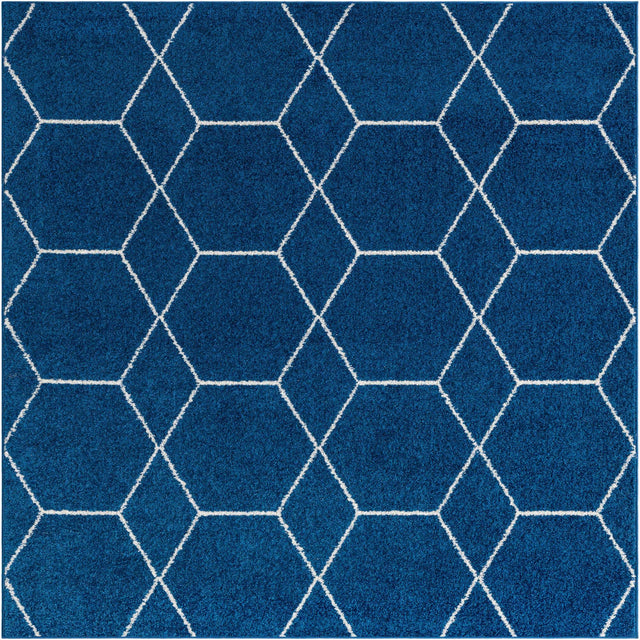 Navy Blue 5' 3 x 5' 3 Trellis Frieze Square Area Rug Geometric Modern Unique Stain Resistant Easy Clean Carpet for Living, Dining, Bedrooms, Office for Sale at Rug Engine