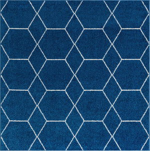 Navy Blue 6' 1 x 6' 1 Trellis Frieze Square Area Rug Geometric Modern Unique Stain Resistant Easy Clean Carpet for Living, Dining, Bedrooms, Office for Sale at Rug Engine