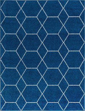 Navy Blue 10' x 13' 1 Trellis Frieze Rectangle Area Rug Geometric Modern Unique Stain Resistant Easy Clean Carpet for Living, Dining, Bedrooms, Office for Sale at Rug Engine