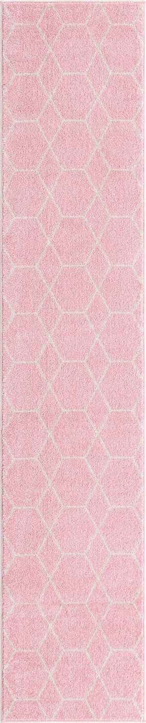 Light Pink 2' x 10' Trellis Frieze Runner Area Rug Geometric Modern Unique Stain Resistant Easy Clean Carpet for Living, Dining, Bedrooms, Office for Sale at Rug Engine