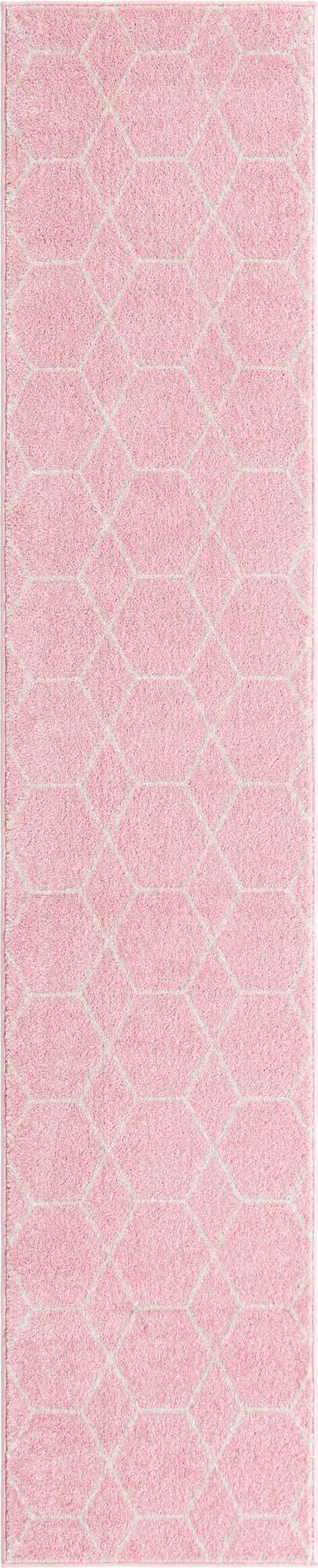Light Pink 2' x 10' Trellis Frieze Runner Area Rug Geometric Modern Unique Stain Resistant Easy Clean Carpet for Living, Dining, Bedrooms, Office for Sale at Rug Engine