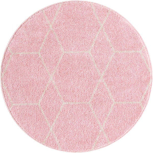 Light Pink 3' 1 x 3' 1 Trellis Frieze Round Area Rug Geometric Modern Unique Stain Resistant Easy Clean Carpet for Living, Dining, Bedrooms, Office for Sale at Rug Engine