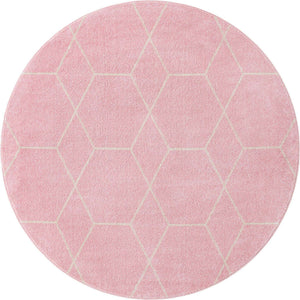 Light Pink 7' 1 x 7' 1 Trellis Frieze Round Area Rug Geometric Modern Unique Stain Resistant Easy Clean Carpet for Living, Dining, Bedrooms, Office for Sale at Rug Engine