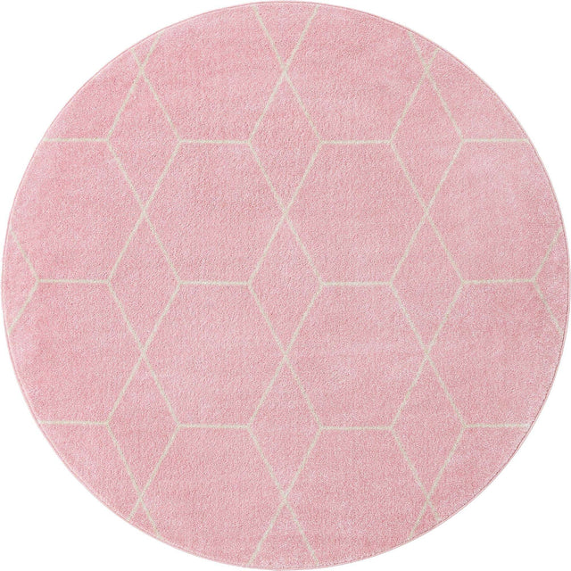 Light Pink 7' 1 x 7' 1 Trellis Frieze Round Area Rug Geometric Modern Unique Stain Resistant Easy Clean Carpet for Living, Dining, Bedrooms, Office for Sale at Rug Engine