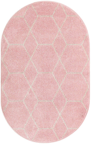 Light Pink 3' 1 x 5' 3 Trellis Frieze Oval Area Rug Geometric Modern Unique Stain Resistant Easy Clean Carpet for Living, Dining, Bedrooms, Office for Sale at Rug Engine