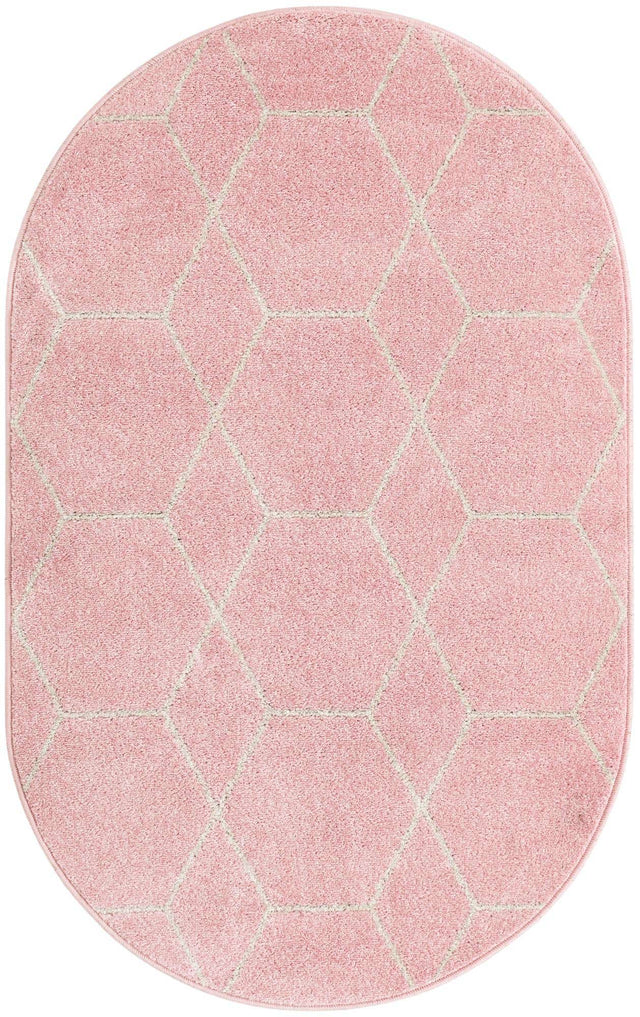 Light Pink 3' 1 x 5' 3 Trellis Frieze Oval Area Rug Geometric Modern Unique Stain Resistant Easy Clean Carpet for Living, Dining, Bedrooms, Office for Sale at Rug Engine