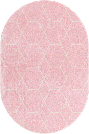 Light Pink 4' 1 x 6' 1 Trellis Frieze Oval Area Rug Geometric Modern Unique Stain Resistant Easy Clean Carpet for Living, Dining, Bedrooms, Office for Sale at Rug Engine
