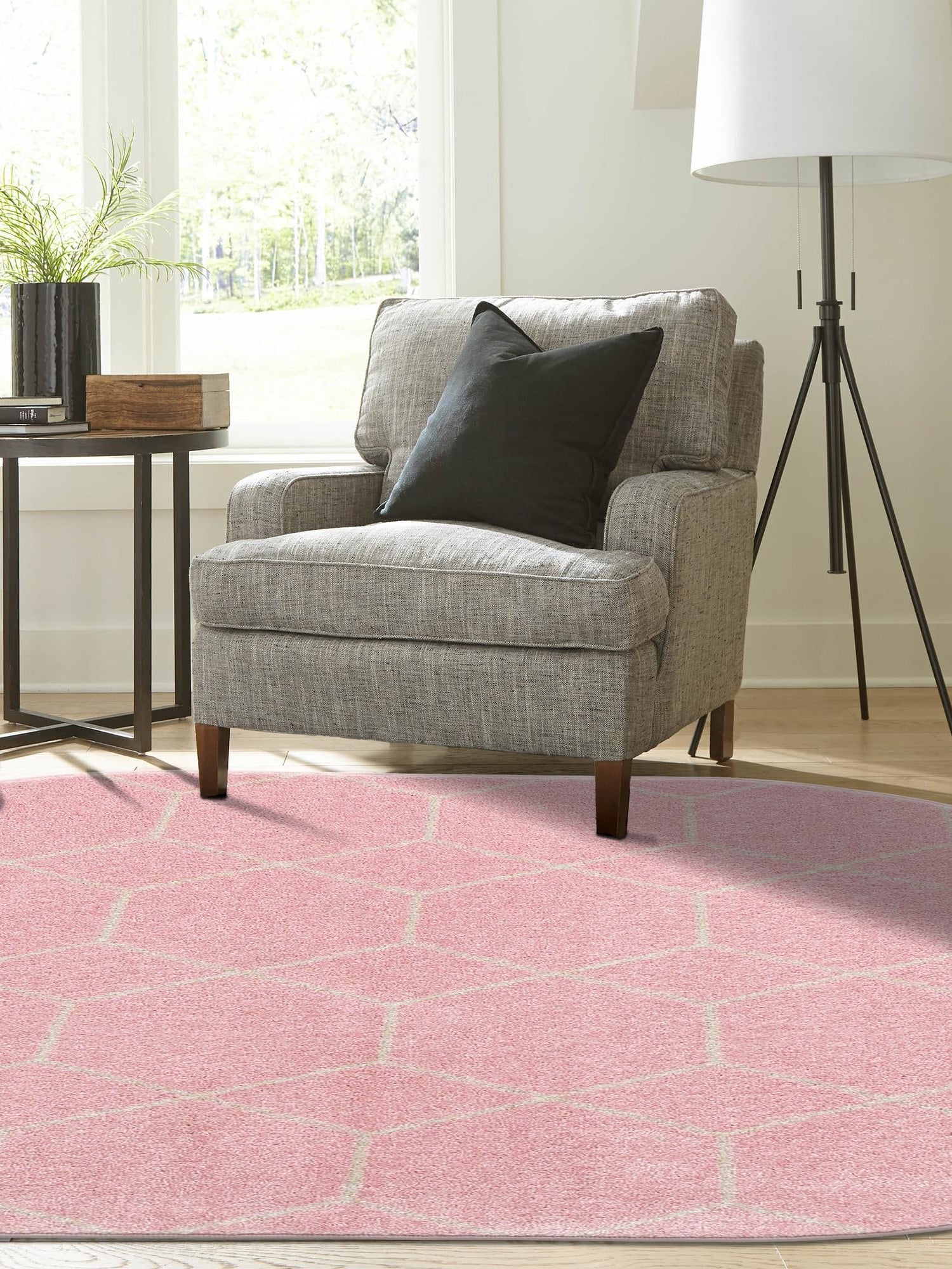 Light Pink 3' 1 x 5' 3 Trellis Frieze Oval Area Rug Geometric Modern Unique Stain Resistant Easy Clean Carpet for Living, Dining, Bedrooms, Office for Sale at Rug Engine