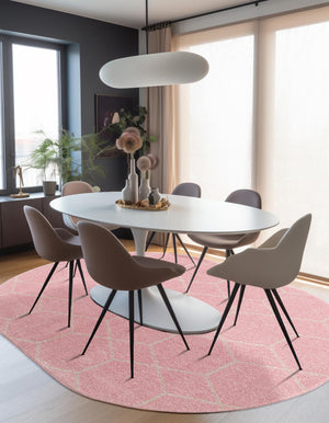 Light Pink 3' 1 x 5' 3 Trellis Frieze Oval Area Rug Geometric Modern Unique Stain Resistant Easy Clean Carpet for Living, Dining, Bedrooms, Office for Sale at Rug Engine