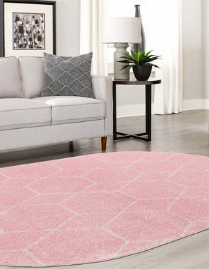 Light Pink 3' 1 x 5' 3 Trellis Frieze Oval Area Rug Geometric Modern Unique Stain Resistant Easy Clean Carpet for Living, Dining, Bedrooms, Office for Sale at Rug Engine