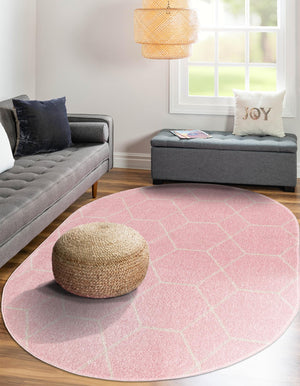 Light Pink 3' 1 x 5' 3 Trellis Frieze Oval Area Rug Geometric Modern Unique Stain Resistant Easy Clean Carpet for Living, Dining, Bedrooms, Office for Sale at Rug Engine