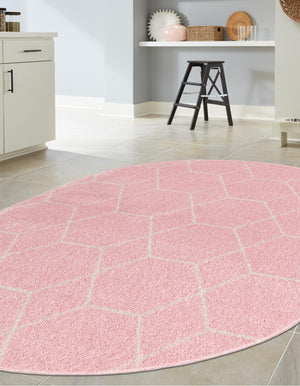 Light Pink 3' 1 x 5' 3 Trellis Frieze Oval Area Rug Geometric Modern Unique Stain Resistant Easy Clean Carpet for Living, Dining, Bedrooms, Office for Sale at Rug Engine
