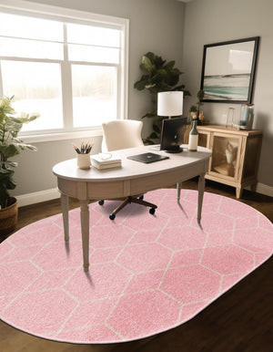 Light Pink 3' 1 x 5' 3 Trellis Frieze Oval Area Rug Geometric Modern Unique Stain Resistant Easy Clean Carpet for Living, Dining, Bedrooms, Office for Sale at Rug Engine
