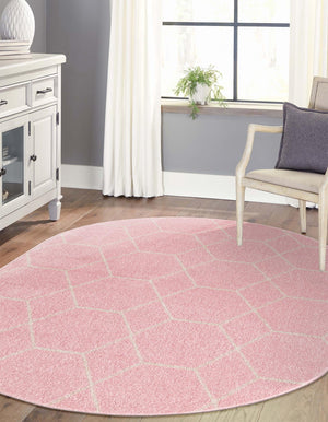 Light Pink 3' 1 x 5' 3 Trellis Frieze Oval Area Rug Geometric Modern Unique Stain Resistant Easy Clean Carpet for Living, Dining, Bedrooms, Office for Sale at Rug Engine