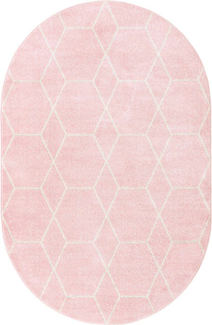 Light Pink 5' 3 x 8' Trellis Frieze Oval Area Rug Geometric Modern Unique Stain Resistant Easy Clean Carpet for Living, Dining, Bedrooms, Office for Sale at Rug Engine