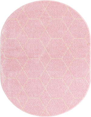 Light Pink 7' 10 x 10' Trellis Frieze Oval Area Rug Geometric Modern Unique Stain Resistant Easy Clean Carpet for Living, Dining, Bedrooms, Office for Sale at Rug Engine