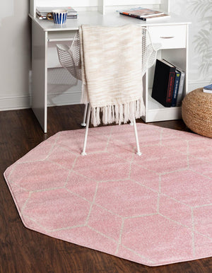 Light Pink 5' 3 x 5' 3 Trellis Frieze Octagon Area Rug Geometric Modern Unique Stain Resistant Easy Clean Carpet for Living, Dining, Bedrooms, Office for Sale at Rug Engine