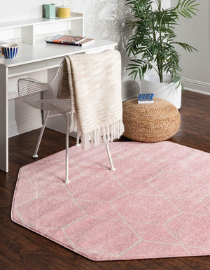 Light Pink 5' 3 x 5' 3 Trellis Frieze Octagon Area Rug Geometric Modern Unique Stain Resistant Easy Clean Carpet for Living, Dining, Bedrooms, Office for Sale at Rug Engine