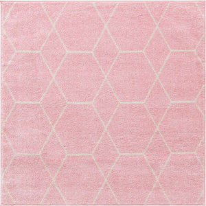 Light Pink 3' 1 x 3' 1 Trellis Frieze Square Area Rug Geometric Modern Unique Stain Resistant Easy Clean Carpet for Living, Dining, Bedrooms, Office for Sale at Rug Engine