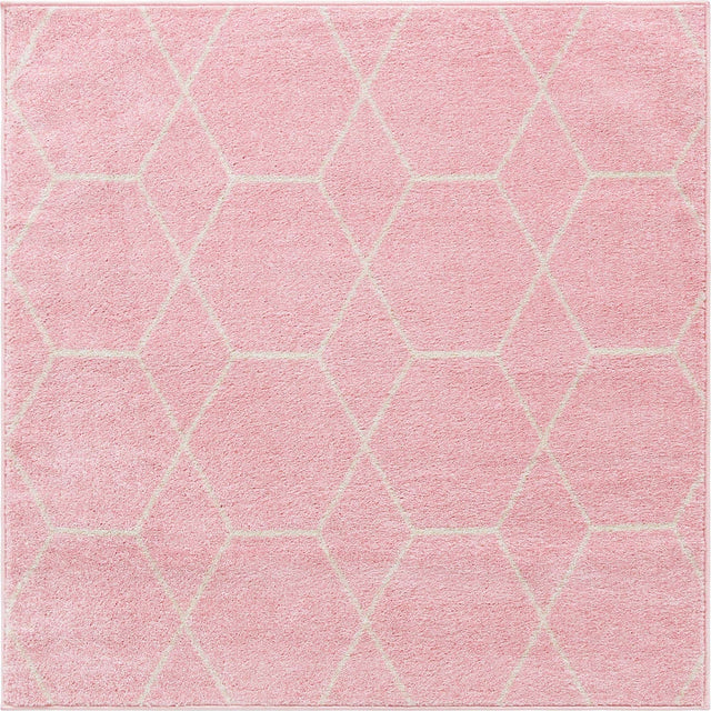 Light Pink 3' 1 x 3' 1 Trellis Frieze Square Area Rug Geometric Modern Unique Stain Resistant Easy Clean Carpet for Living, Dining, Bedrooms, Office for Sale at Rug Engine