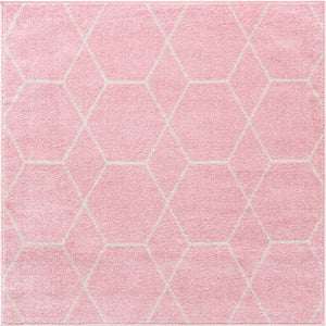 Light Pink 4' 1 x 4' 1 Trellis Frieze Square Area Rug Geometric Modern Unique Stain Resistant Easy Clean Carpet for Living, Dining, Bedrooms, Office for Sale at Rug Engine