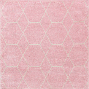 Light Pink 5' 3 x 5' 3 Trellis Frieze Square Area Rug Geometric Modern Unique Stain Resistant Easy Clean Carpet for Living, Dining, Bedrooms, Office for Sale at Rug Engine