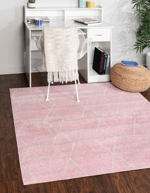 Light Pink 3' 1 x 3' 1 Trellis Frieze Square Area Rug Geometric Modern Unique Stain Resistant Easy Clean Carpet for Living, Dining, Bedrooms, Office for Sale at Rug Engine
