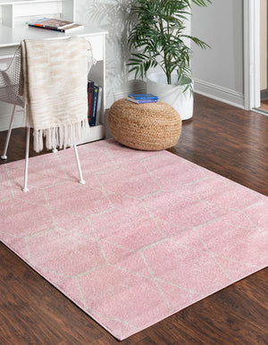 Light Pink 3' 1 x 3' 1 Trellis Frieze Square Area Rug Geometric Modern Unique Stain Resistant Easy Clean Carpet for Living, Dining, Bedrooms, Office for Sale at Rug Engine