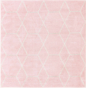 Light Pink 6' 1 x 6' 1 Trellis Frieze Square Area Rug Geometric Modern Unique Stain Resistant Easy Clean Carpet for Living, Dining, Bedrooms, Office for Sale at Rug Engine