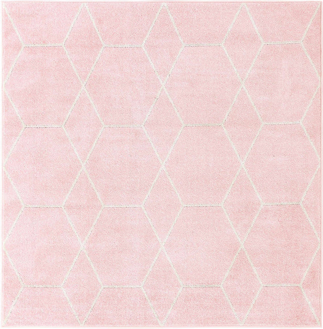 Light Pink 6' 1 x 6' 1 Trellis Frieze Square Area Rug Geometric Modern Unique Stain Resistant Easy Clean Carpet for Living, Dining, Bedrooms, Office for Sale at Rug Engine