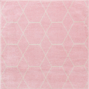 Light Pink 7' 1 x 7' 1 Trellis Frieze Square Area Rug Geometric Modern Unique Stain Resistant Easy Clean Carpet for Living, Dining, Bedrooms, Office for Sale at Rug Engine