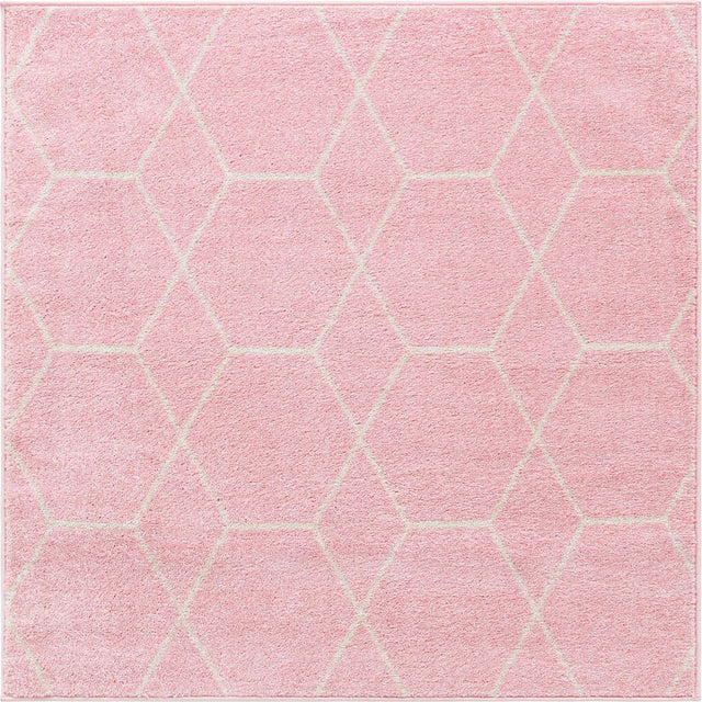 Light Pink 7' 1 x 7' 1 Trellis Frieze Square Area Rug Geometric Modern Unique Stain Resistant Easy Clean Carpet for Living, Dining, Bedrooms, Office for Sale at Rug Engine