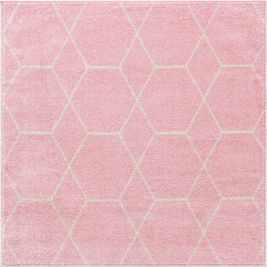 Light Pink 7' 10 x 7' 10 Trellis Frieze Square Area Rug Geometric Modern Unique Stain Resistant Easy Clean Carpet for Living, Dining, Bedrooms, Office for Sale at Rug Engine