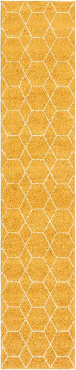 Yellow 2' x 10' Trellis Frieze Runner Area Rug Geometric Modern Unique Stain Resistant Easy Clean Carpet for Living, Dining, Bedrooms, Office for Sale at Rug Engine